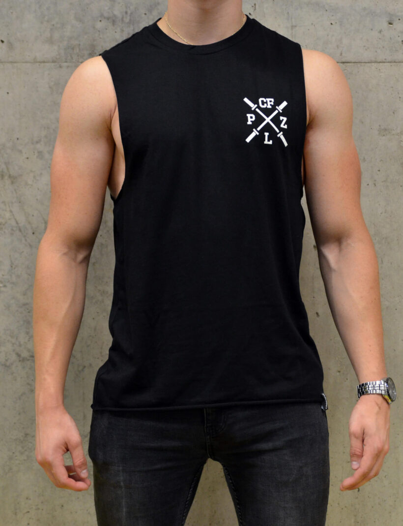 Pánské tričko bez rukávů: CF PLZ CrossFit, černé, zepředu