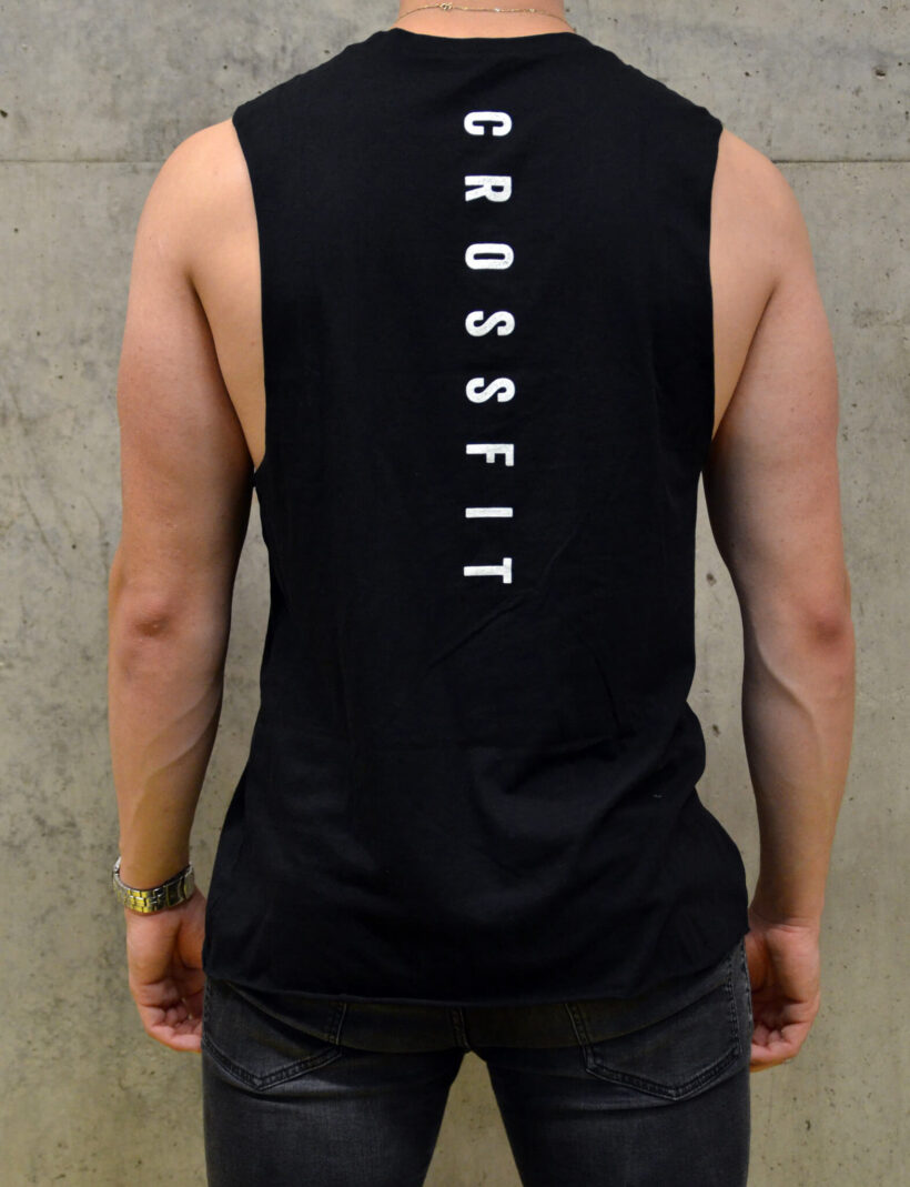 Pánské tričko bez rukávů: CF PLZ CrossFit, černé, zezadu