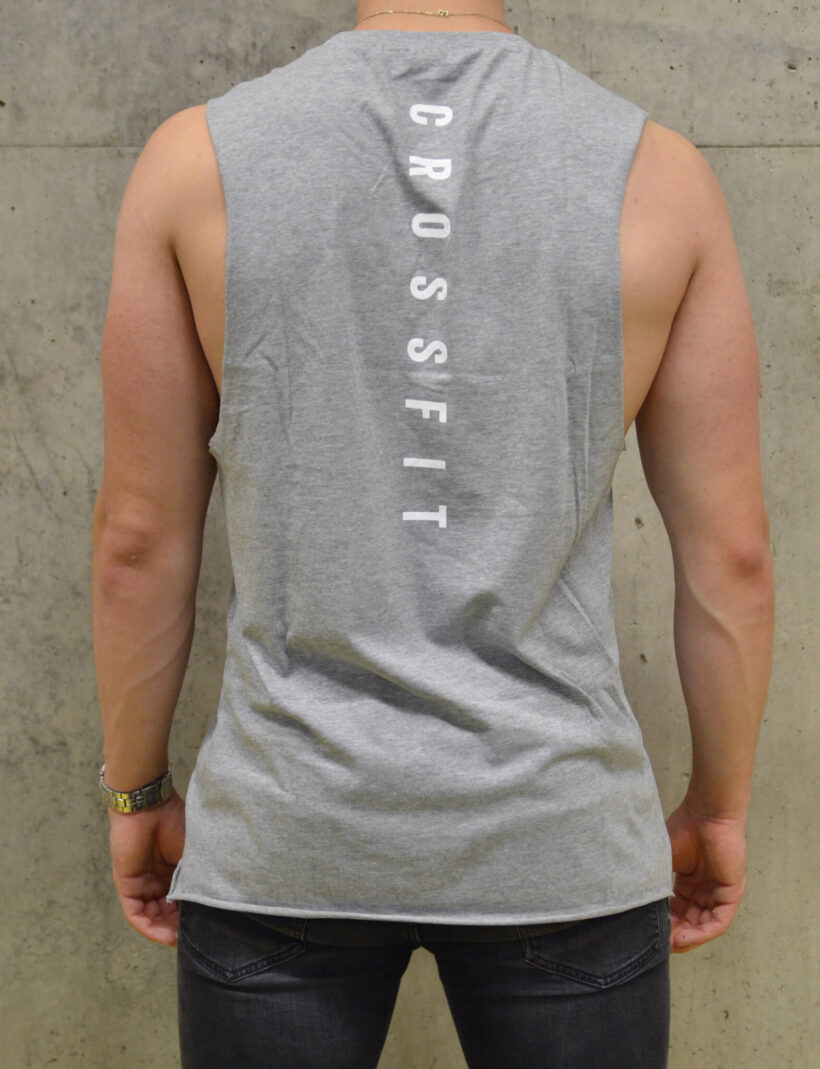 Pánské tričko bez rukávů: CF PLZ CrossFit, šedé, zezadu